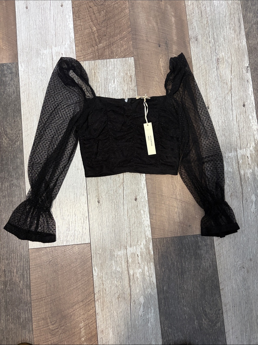 Sheer Puff-Sleeve Black Crop Top